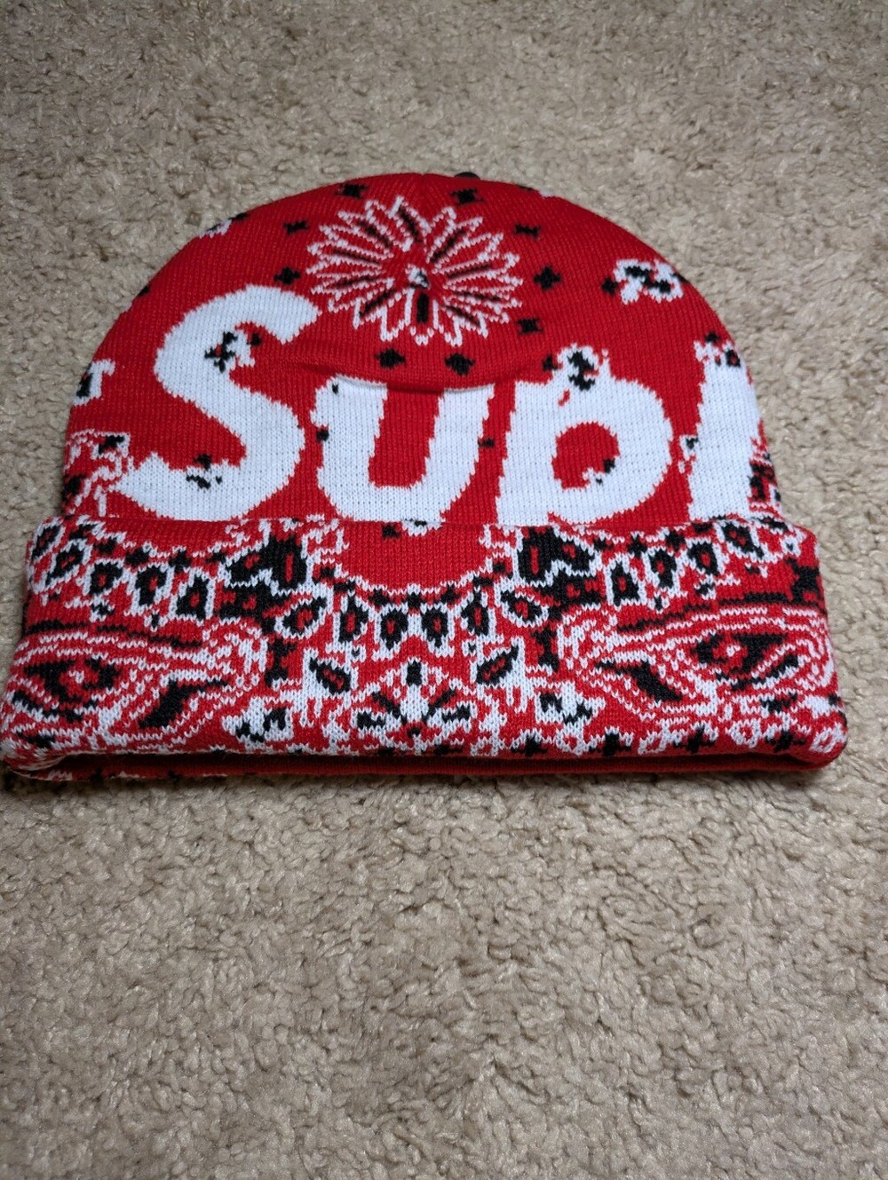 Supreme Big Logo Bandana Beanie Red – NWT